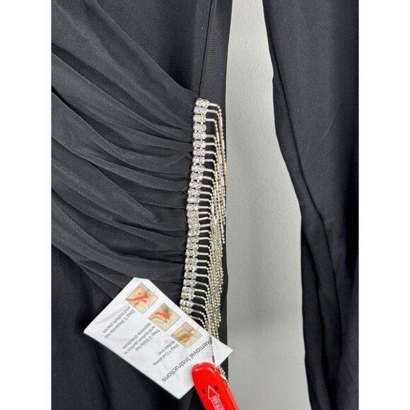 MAC DUGGAL Maxi Evening Gown Jersey Black Long Sleeve V Neck Embellished Sz. 12 - Picture 7 of 7